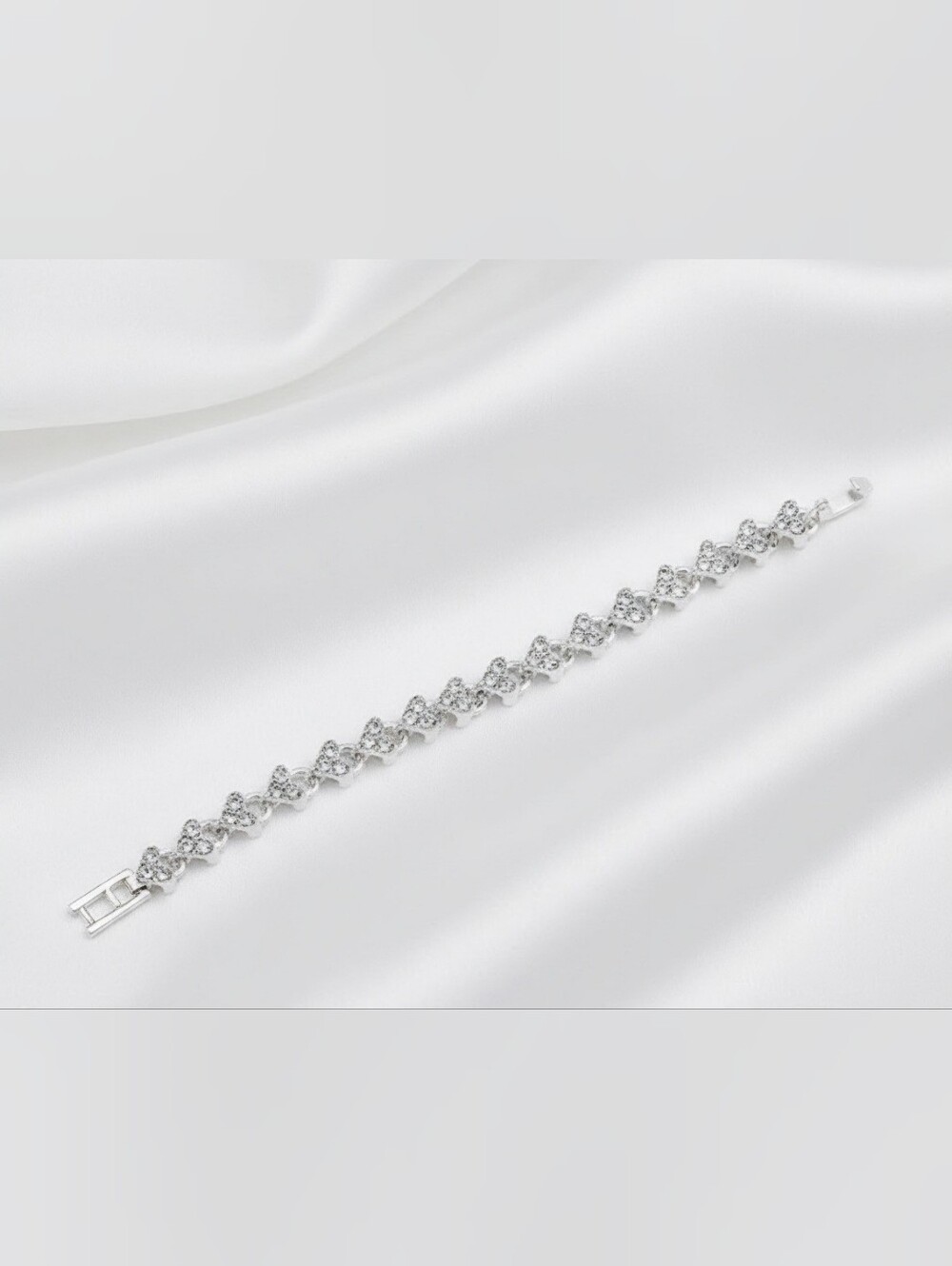 Silver Crystal Heart Link Bracelet - Women Jewelry
